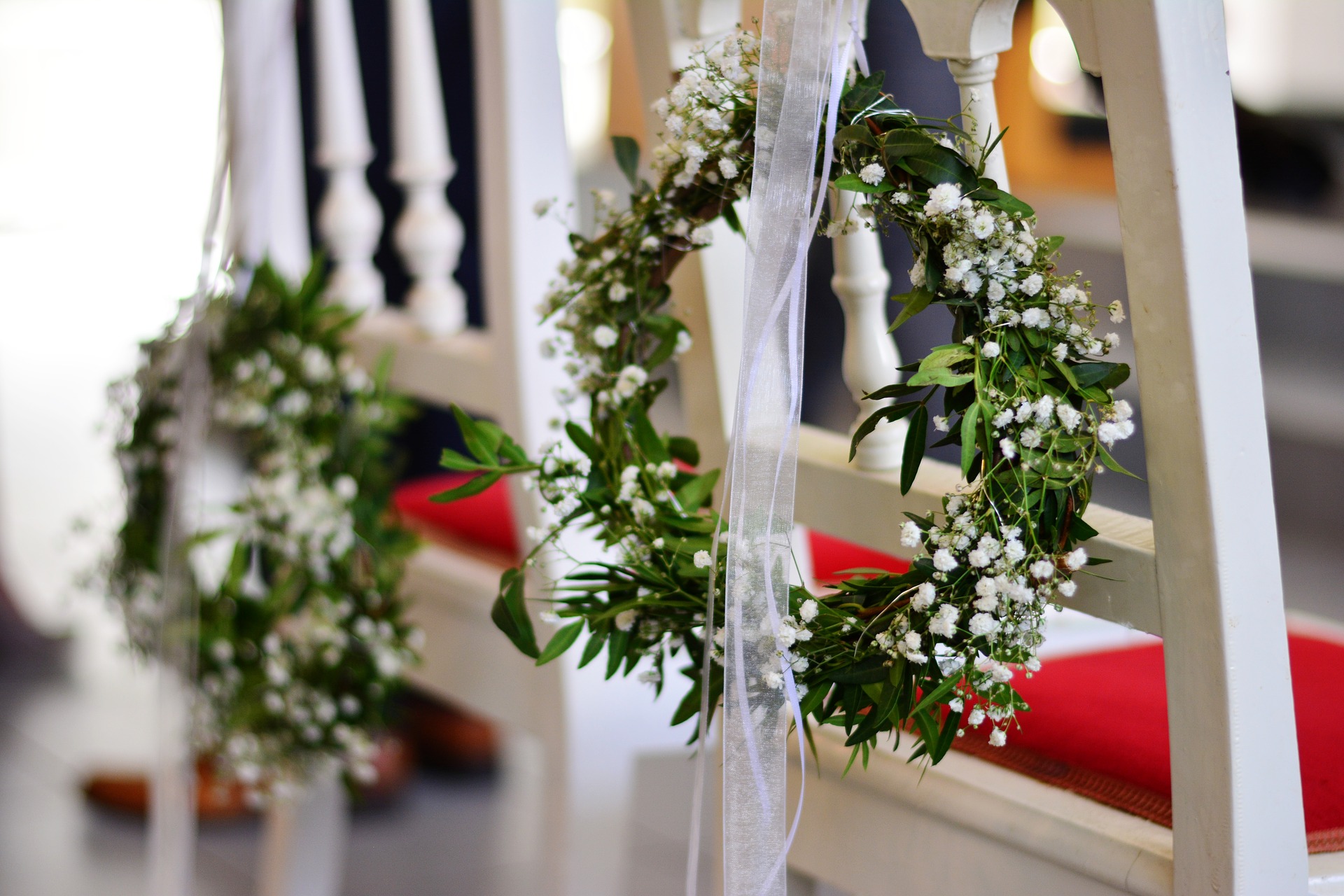 wedding wreath on chair